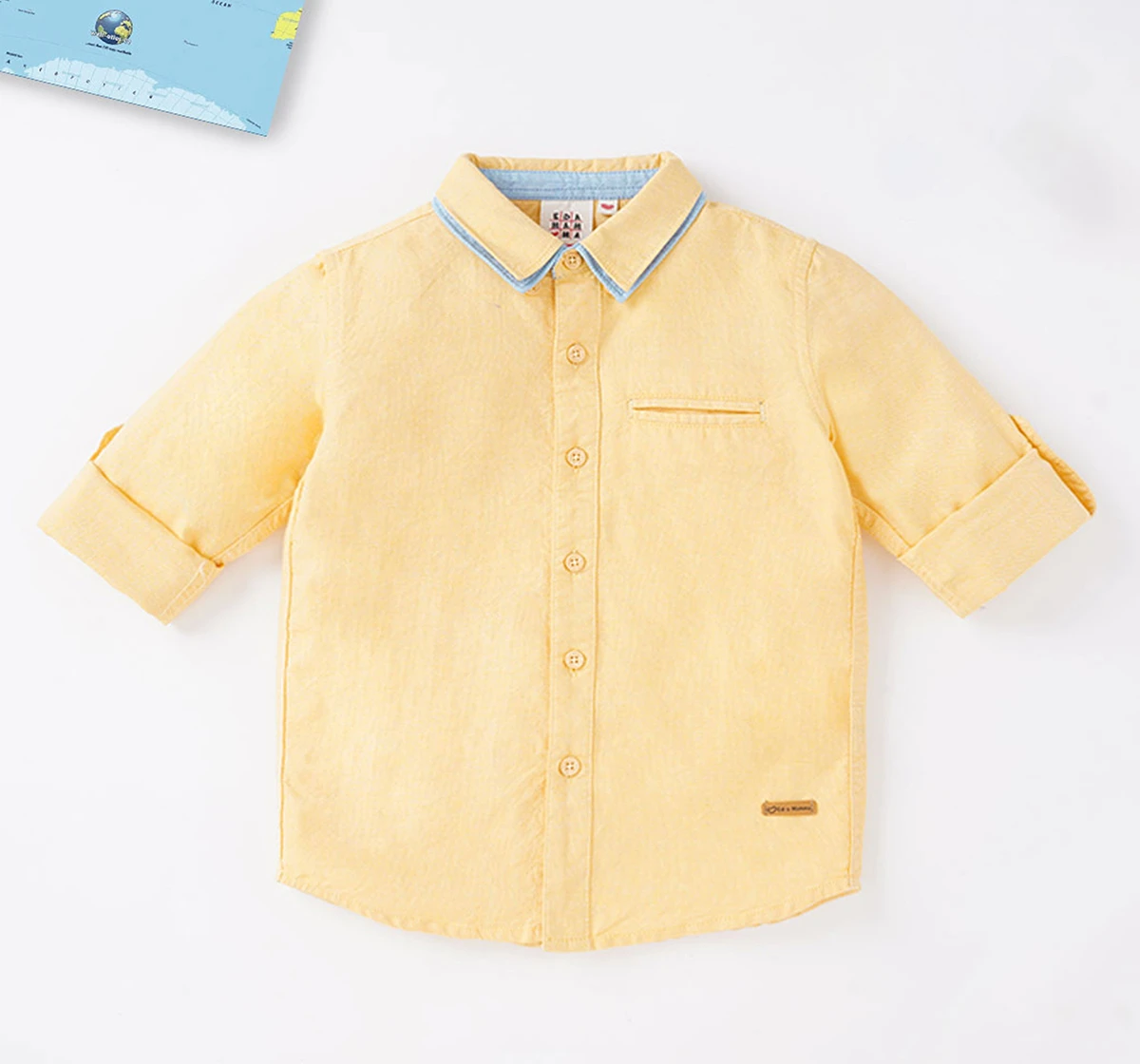 Ed-a-Mamma Sustainable Full Sleeves Double Collar Oxford Shirt For Boys - Yellow